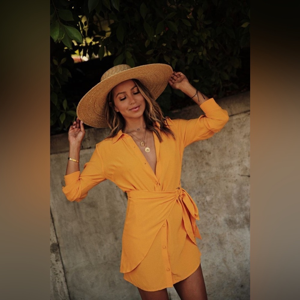 Monday Swimwear Linen Kythira Dress - Tangerine Size M